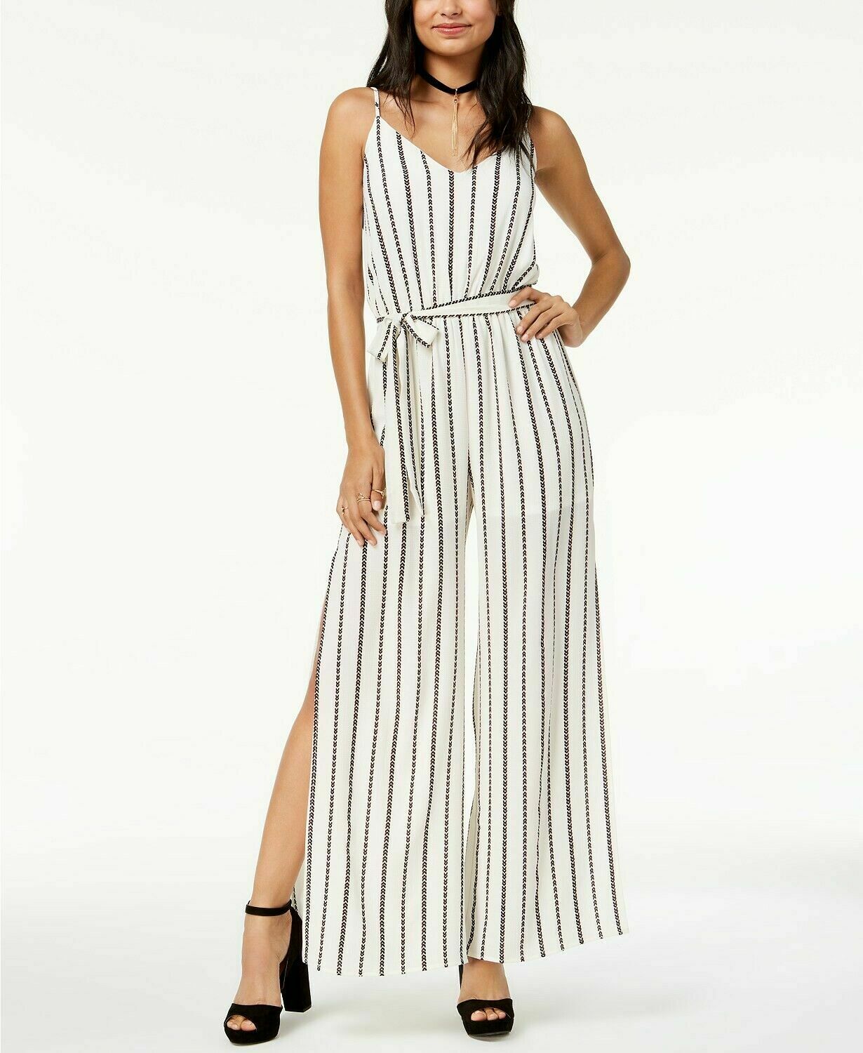women One Clothing Los Angeles Juniors' Belted Striped Jumpsuit Ivory ...
