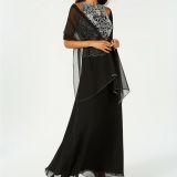 Women-J-Kara-Beaded-Gown-Dress-with-Chiffon-Scarf-Halterneck-BlackWhite-10-B4HP-114491424637