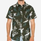 Zeegeewhy Men's Crane Graphic Beach Party Shirt MSRP $79 Color Army Birdlife