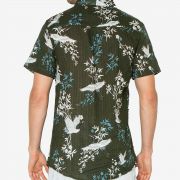 Zeegeewhy Men's Crane Graphic Beach Party Shirt MSRP $79 Color Army Birdlife