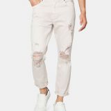 Zeegeewhy Mens Slim Tapered Crop Ripped Denim Cruiser Jeans