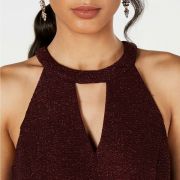 women Nightway Glitter-Knit halter keyhole Neck Teardrop Gown Merlot size 6 B4HP