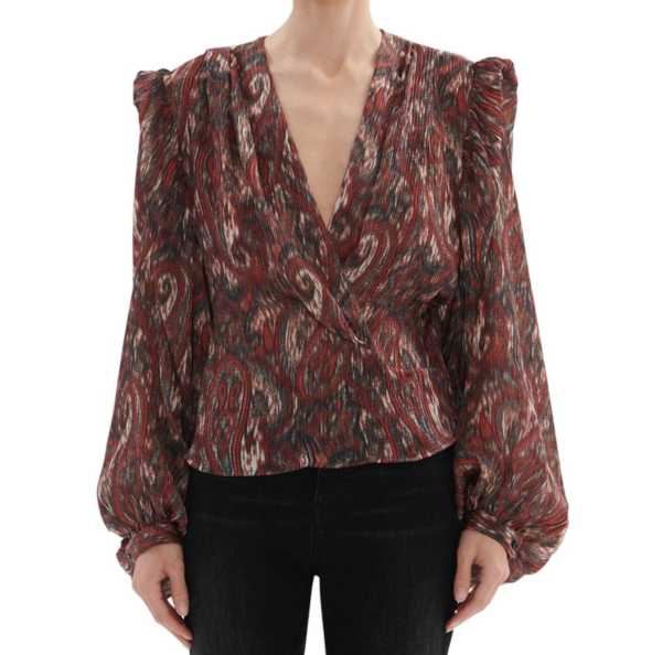 $485 Womens IRO Zarfi Printed Silk Crossover Top 34 (US 2) B4HP