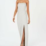 ADRIANNA-PAPELL-Womens-Foil-Jersey-Metallic-Strapless-Gown-Dress-Silver-Size-12-114579284018