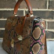 Brahmin Ingrid Marmalade Tangelo Leather Satchel snake python brown pink B4HP