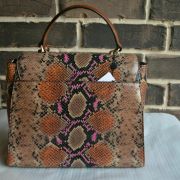 Brahmin Ingrid Marmalade Tangelo Leather Satchel snake python brown pink B4HP