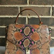 Brahmin Ingrid Marmalade Tangelo Leather Satchel snake python brown pink B4HP