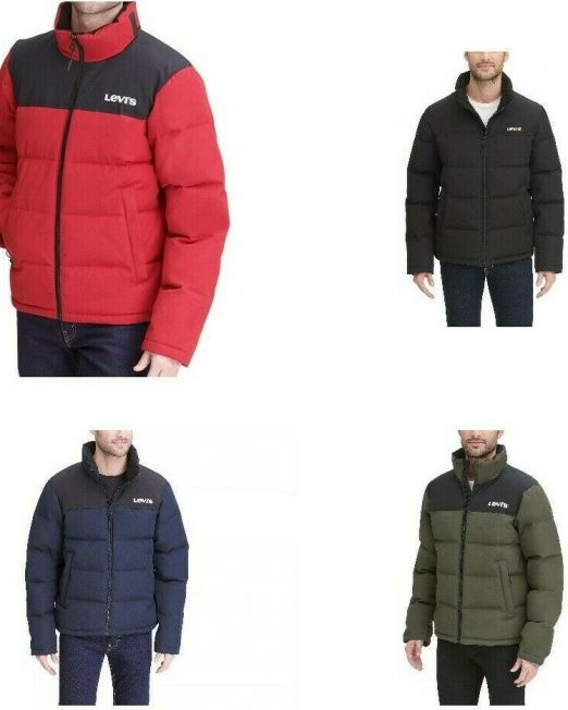 Mens-Levis-Arctic-Stand-Collar-Logo-Quilted-ColorBlock-Puffer-Jacket-B4HP-114491257798