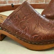 Women Patricia Nash Brown Tooled Floral Leather Laura Slip On Mule Clog 6 B4HP