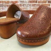 Women Patricia Nash Brown Tooled Floral Leather Laura Slip On Mule Clog 6 B4HP