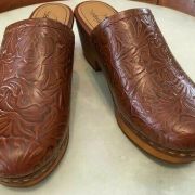 Women Patricia Nash Brown Tooled Floral Leather Laura Slip On Mule Clog 6 B4HP