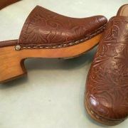 Women Patricia Nash Brown Tooled Floral Leather Laura Slip On Mule Clog 6 B4HP