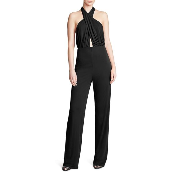 $595 Halston Women's Kaiya Black Halter Open Back Wide Leg Jumpsuit Size 4 B4HP