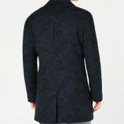 DKNY Men's Slim-Fit Dutch Navy/Black Camouflage Overcoat 38 Short MSRP $395
