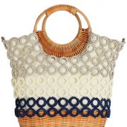 INC Crochet Multi Circles Crossbody strap Beach Bag wicker handles MSRP $109.50
