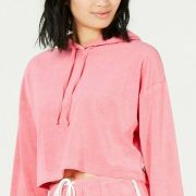 Womens Juicy couture microterry Hoodie Crop Pullover long Sleeves Pink MSRP $98