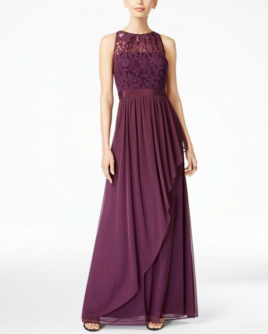 Women-Adrianna-Papell-Lace-Tulle-Stretch-Halter-Gown-Dress-Deep-Wine-10-114494634149