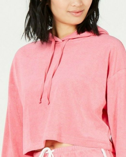 Womens-Juicy-couture-microterry-Hoodie-Crop-Pullover-long-Sleeves-Pink-MSRP-98-114494602459