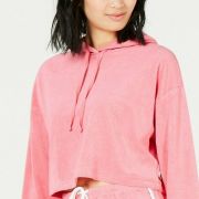 Womens Juicy couture microterry Hoodie Crop Pullover long Sleeves Pink MSRP $98