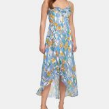 Women's Kensie Printed Ruffle-Trim A-Line Dress Blue